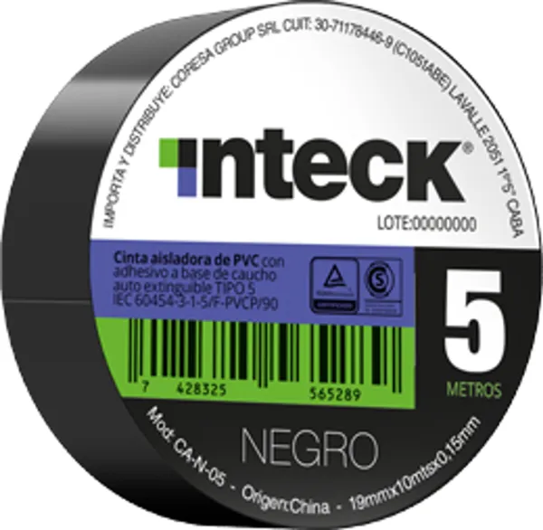 CINTA ADHESIVA PVC INTECK - 5 METROS