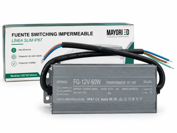 Fuente Switching Exterior 12V - 5A - 60W Para LED - M-Led