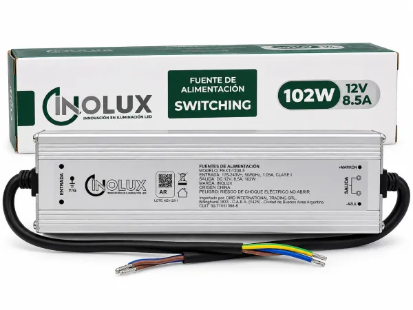 Fuente Switching Exterior 12V - 8.5A - 102W Para LED - Inolux