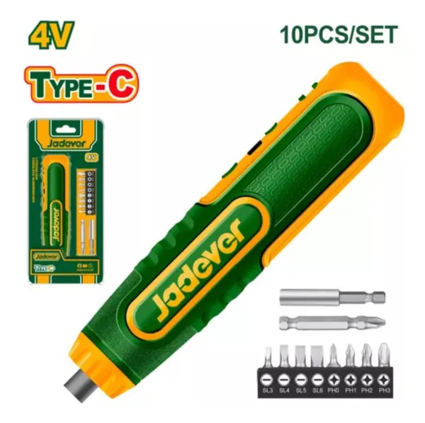 Kit Taladro Atornillador Inalámbrico Jadever JDCV4435 4v - 11 piezas