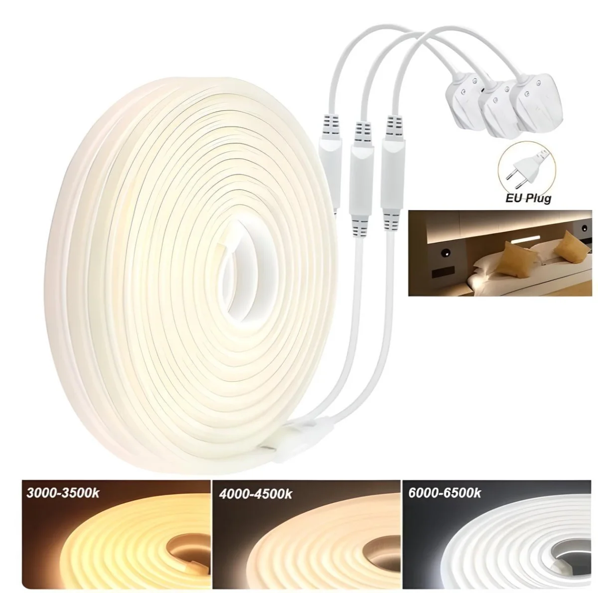 Kit Rollo Neon COB 10*6 Mm 50Mts 220v - Blanco Frio / Calido - Inolux
