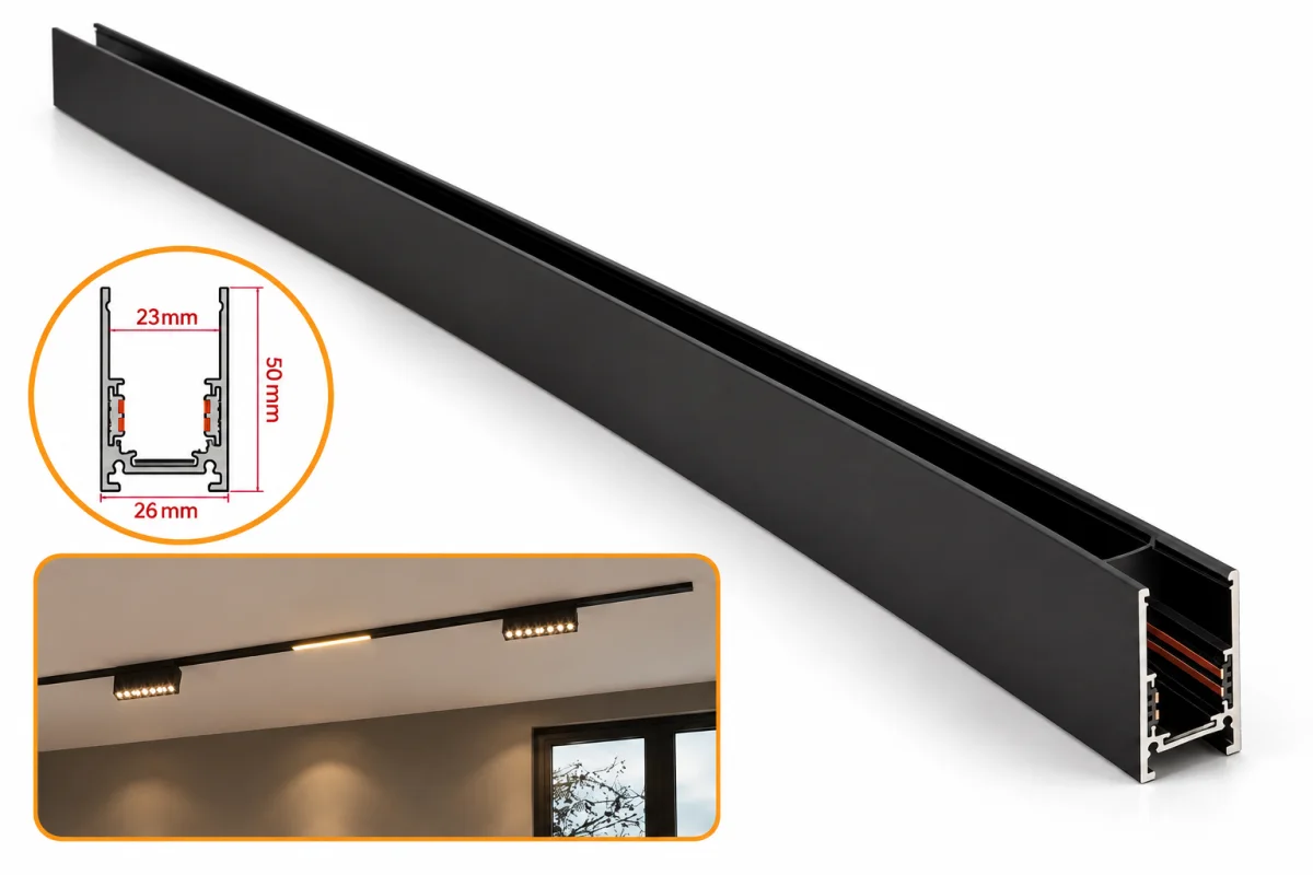 Riel Magnético 48v Negro para Techo de Aplicar 1Mt / 2Mt / 3 Mt