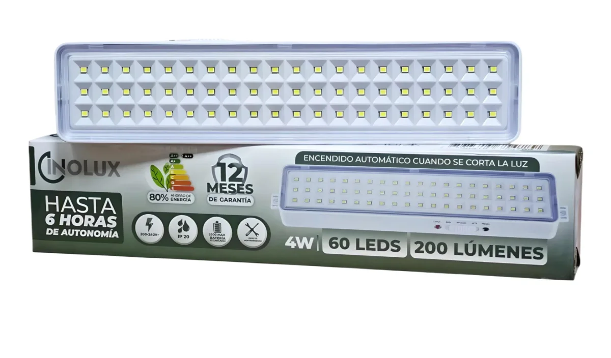 Luz de Emergencia Inolux LED 60 Luces Recargable Botón Testeo- INOLUX