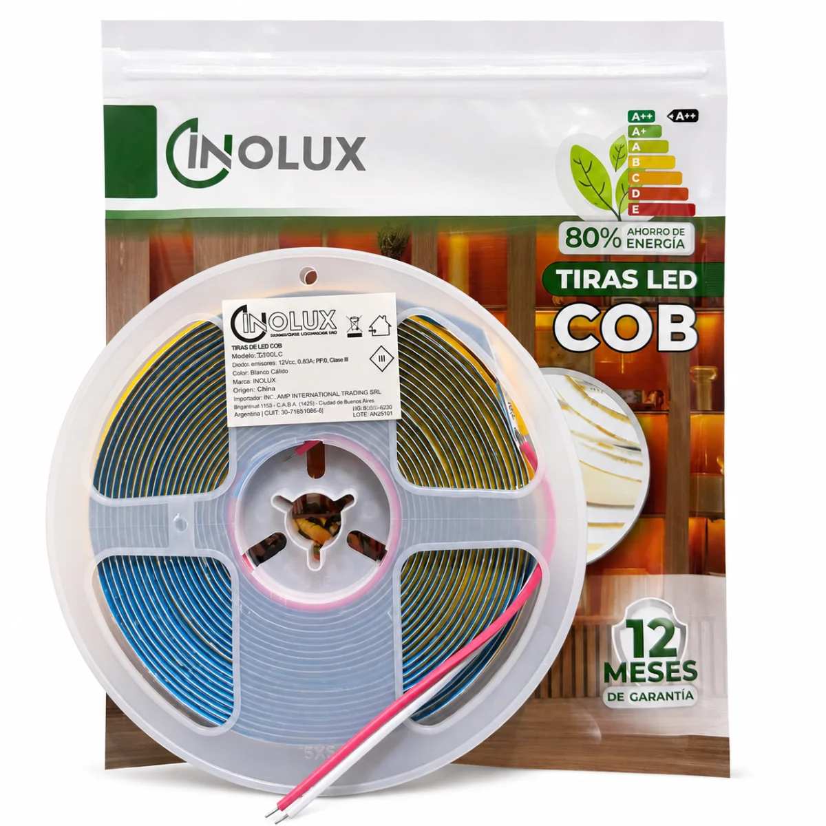 Tira led COB 320 Led/M 12V - 5Mts - 8mm - Inolux